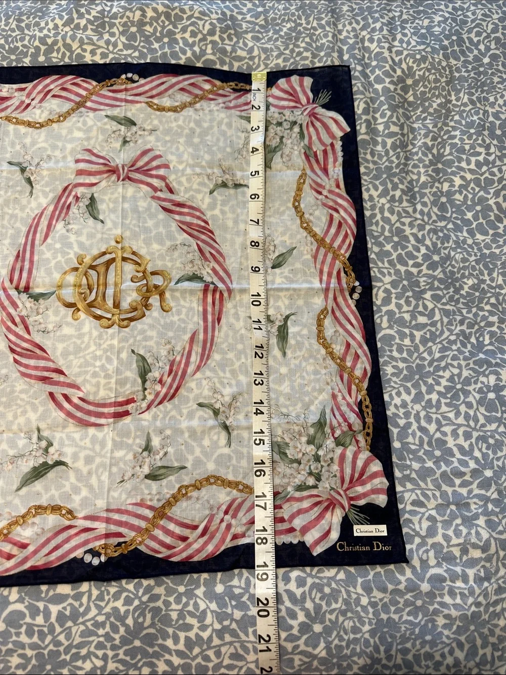 Christian Dior Floral Bow Silk Hair Scarf/Handkerchief - NEW